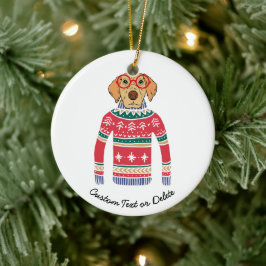 Adorno De Cerámica Dulces Navidades feos suéter, perro llevando gafas