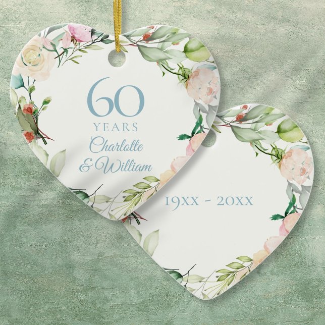 Adorno De Cerámica Dulces Rosas de verano Garland 60 Aniversario (Sweet Summer Roses Garland 60th Anniversary Ceramic Ornament)