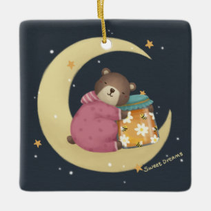 Adorno De Cerámica Dulces sueños: Ilustracion de oso y miel