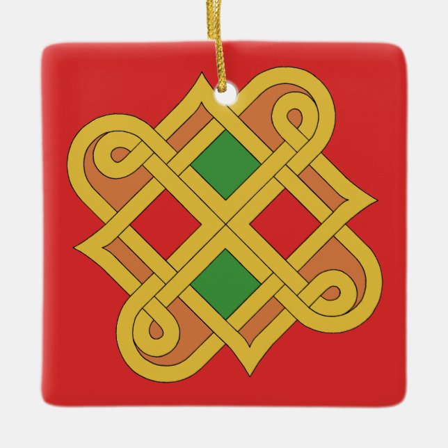 Adorno De Cerámica Durrow Knotwork 2016 rojo y verde (Anverso)