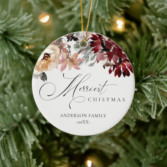 Adorno De Cerámica Dusky Red Poinsettia Floral Merriest Navidades (Árbol)