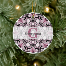 Adorno De Cerámica Dusky Rosa personalizado Boho Floral Dot Mandala