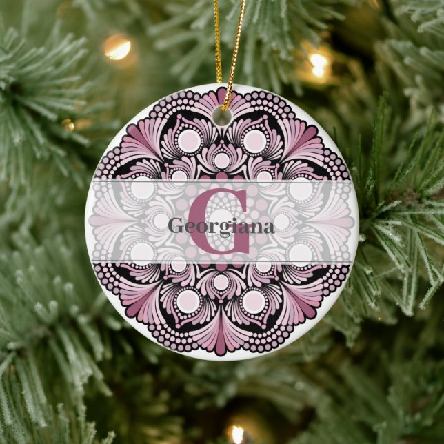 Adorno De Cerámica Dusky Rosa personalizado Boho Floral Dot Mandala (Árbol)