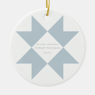 Adorno De Cerámica Dusty Blue Quilt Star Mi Primera Navidad