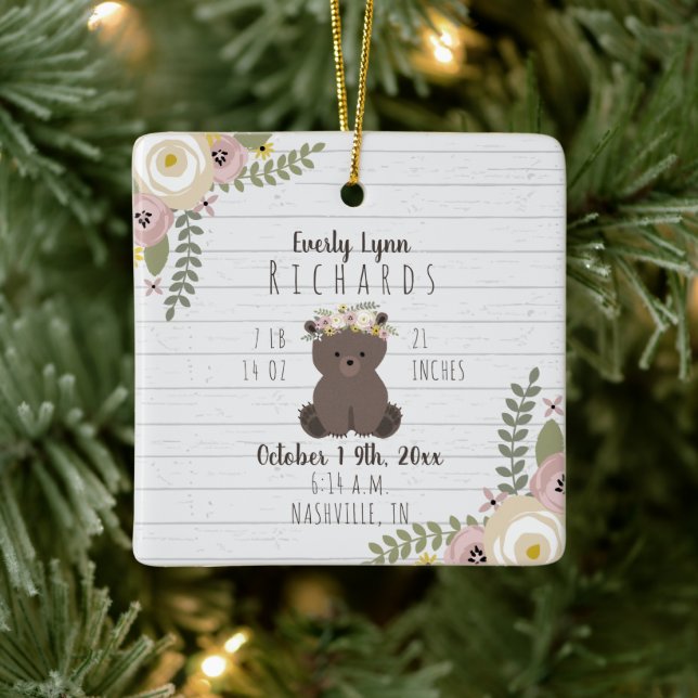 Adorno De Cerámica Dusty Floral Oso Cubo Bebé Niña Estadísticas de Na (Árbol)