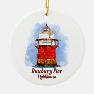 Adorno De Cerámica Duxbury Pier Lighthouse Watercolor - Massachusetts