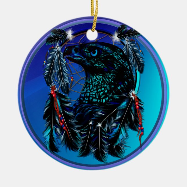 Adorno De Cerámica Eagle_Dreamcatcher-Ornament negro (Frente)