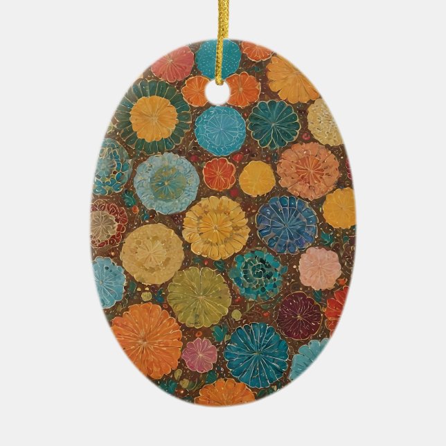Adorno De Cerámica Earthy Floral Mosaic Pattern Ornament (Frente)