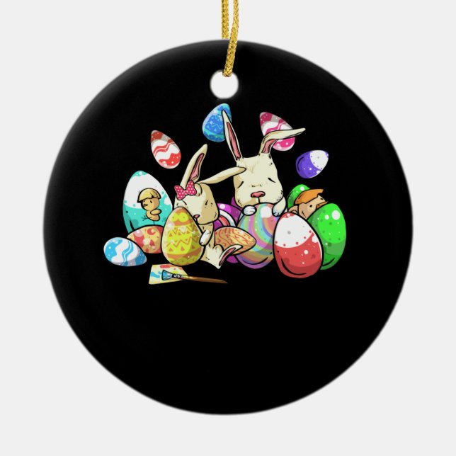 Adorno De Cerámica EasterToddler Easter Bunny With Eggs (Frente)