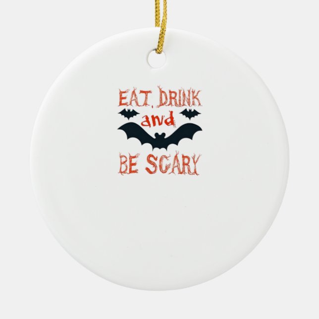 Adorno De Cerámica Eat Drink And Be Scary Halloween Bats Party Hallow (Frente)