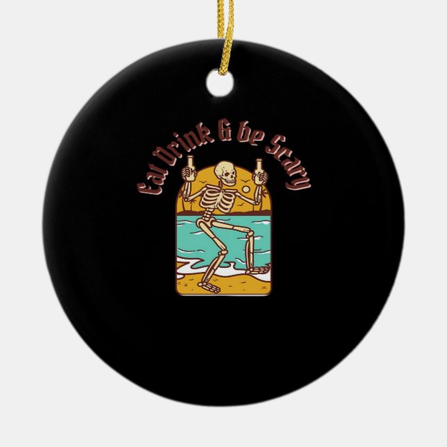 Adorno De Cerámica Eat Drink And Be Scary Simple Clean (Frente)