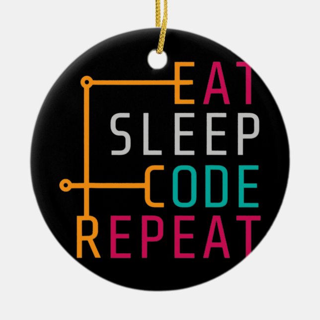 Adorno De Cerámica Eat Sleep Code Repeat Coder Developer Computer (Frente)