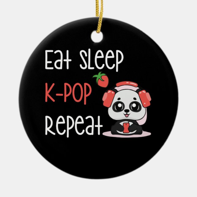 Adorno De Cerámica Eat Sleep K-Pop Repetir KPop Panda (Frente)