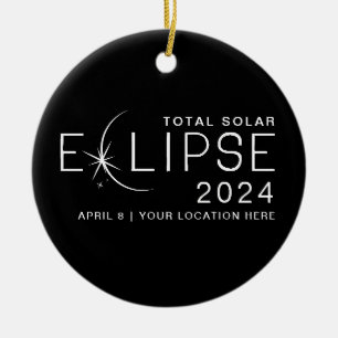 Adorno De Cerámica Eclipse solar 2024 Ubicación de Personalizado Foto