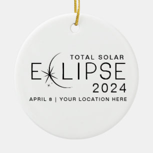 Adorno De Cerámica Eclipse Solar 2024 Ubicación Personalizada Conmemo