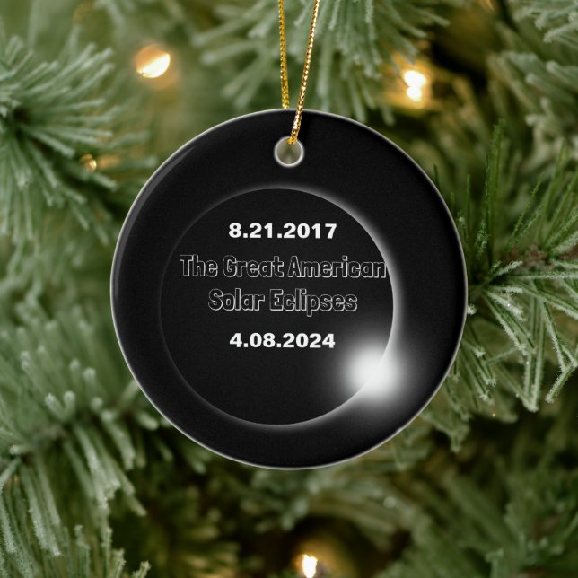 Adorno De Cerámica Eclipse solar con doble fecha 2024 & 2017 (Árbol)