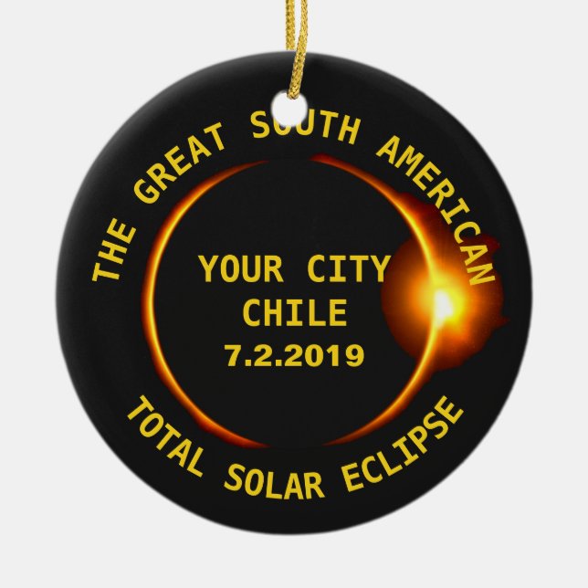 Adorno De Cerámica Eclipse solar total 2019 Chile, Suramérica (Frente)
