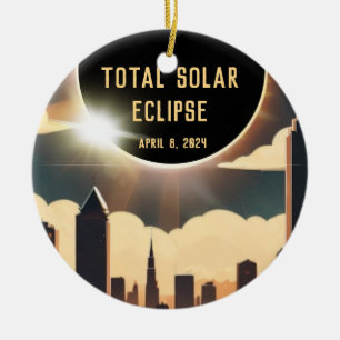 Adorno De Cerámica Eclipse solar total CITY 8 de abril de 2024 luna d
