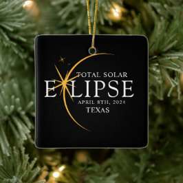 Adorno De Cerámica Eclipse solar total de 2024 Texas Black & Gold mod