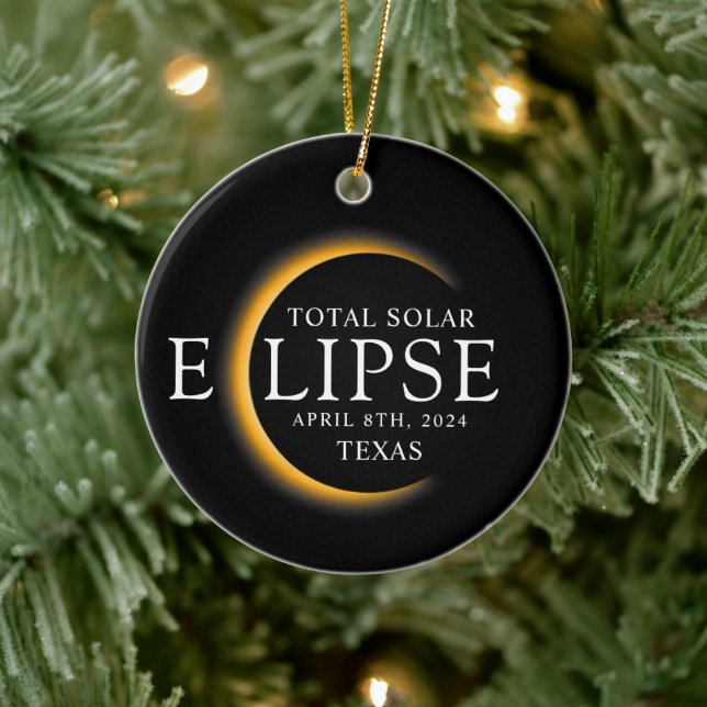 Adorno De Cerámica Eclipse solar total de 2024 Texas Black & Gold mod (Árbol)