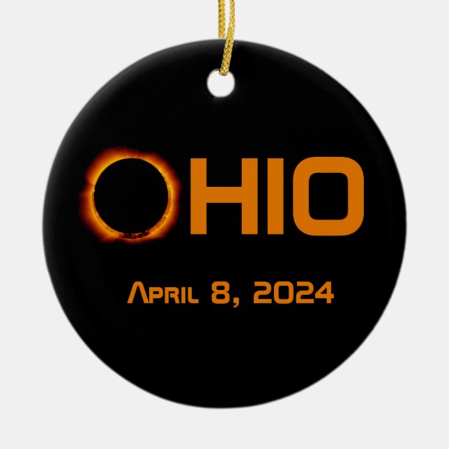 Adorno De Cerámica Eclipse solar total de Ohio 2024 (Frente)