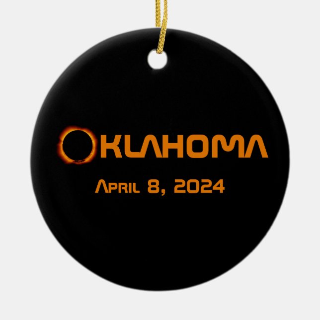Adorno De Cerámica Eclipse solar total de Oklahoma 2024 (Frente)