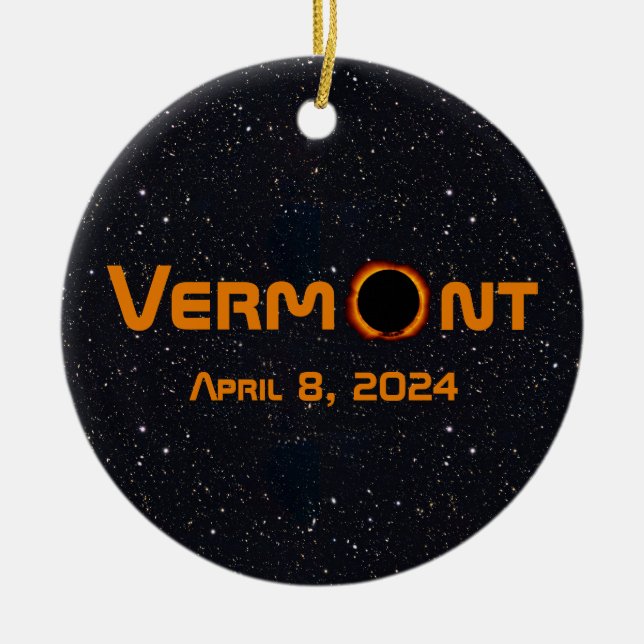 Adorno De Cerámica Eclipse solar total de Vermont 2024 (Frente)