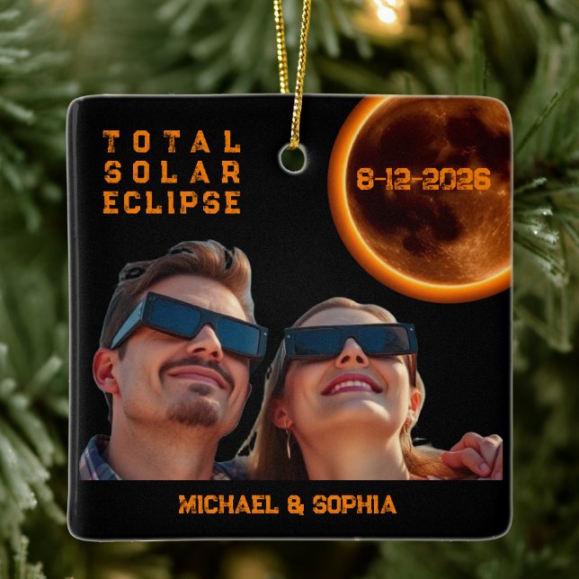 Adorno De Cerámica Eclipse Total de Sol 2026 Recuerdo (Total Solar Eclipse 2026 Souvenir Ceramic Ornament )