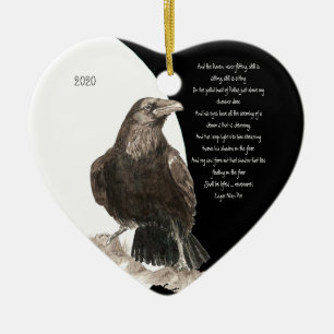 Adorno De Cerámica Edgar Allen Poe Cita Watercolor Raven Bird