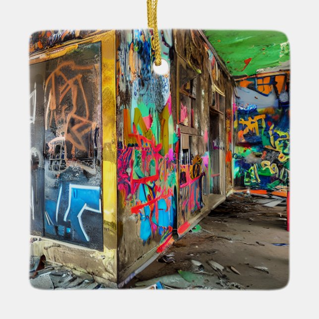 Adorno De Cerámica Edificio abandonado de arte callejero personalizad (Anverso)