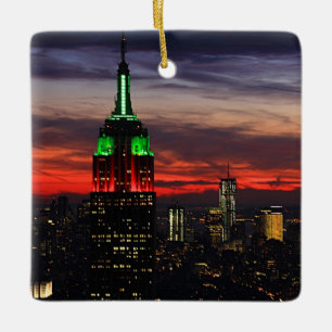 Adorno De Cerámica Edificio Empire State - Colores de Navidad Puesta