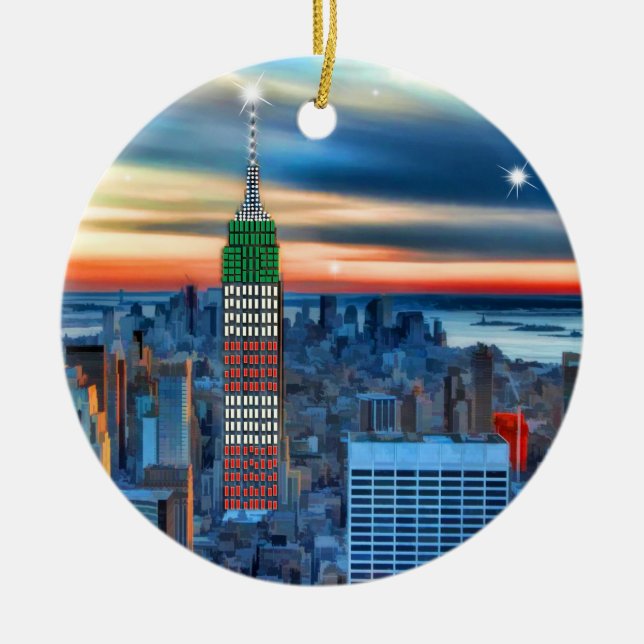 Adorno De Cerámica Edificio Empire State en las luces de vacaciones (Frente)