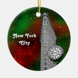 Adorno De Cerámica Edificio Flatiron de NYC Rojo Ver Starry Navidad