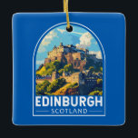 Adorno De Cerámica Edimburgo Escocia Viaje Arte Vintage<br><div class="desc">Diseño de viaje vectorial retro de Edimburgo. Edimburgo es la compacta y montañosa capital de Escocia. Cuenta con un casco antiguo medieval y un elegante pueblo georgiano con jardines y edificios neoclásicos.</div>