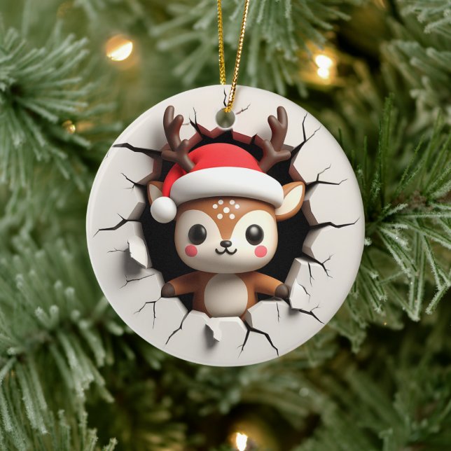 Adorno De Cerámica Efecto 3D del reno NO 3D real (Árbol)