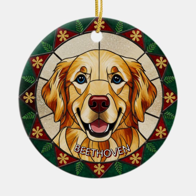 Adorno De Cerámica Efecto de vidrio emplomado nombre de PERRO Navidad (Frente)