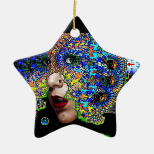 Adorno De Cerámica EFÍMERO, Rubí Rojo, Estrella Zafiro Azul