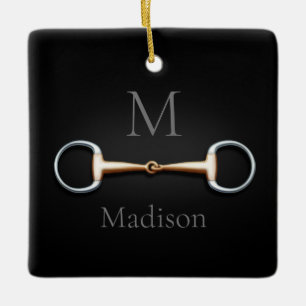 Adorno De Cerámica Eggbutt Snaffle Bit Monogramado Ecuestre