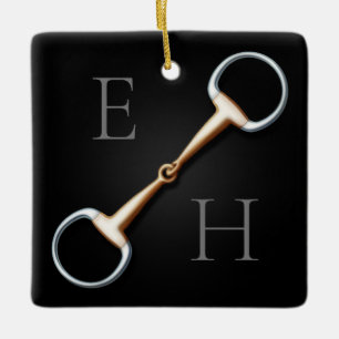 Adorno De Cerámica Eggbutt Snaffle Bit Monogramado Ecuestre