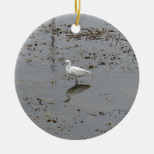 Adorno De Cerámica Egret nevado