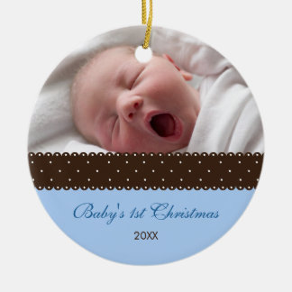 Adorno De Cerámica El 1r navidad del bebé - cinta (azul)