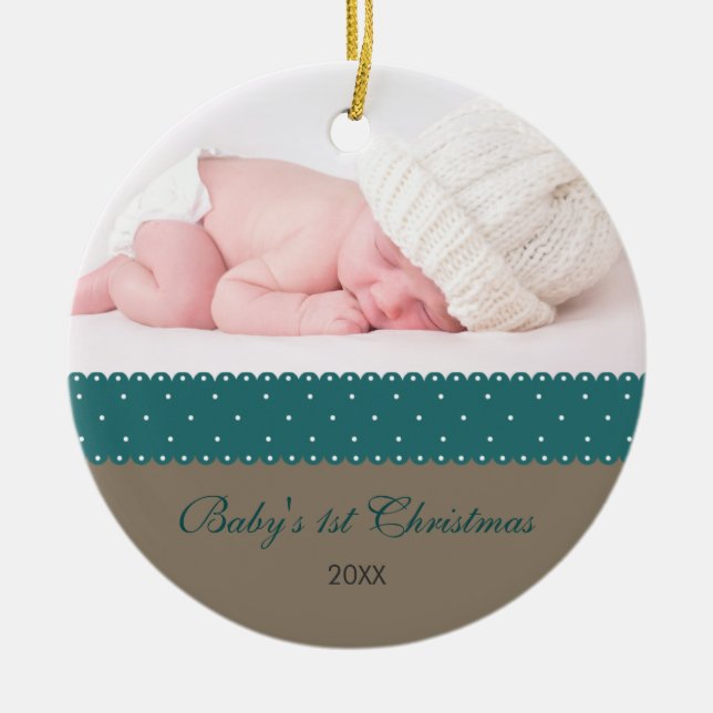 Adorno De Cerámica El 1r navidad del bebé - cinta (gris) (Frente)