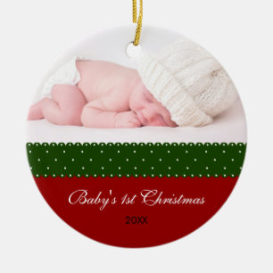 Adorno De Cerámica El 1r navidad del bebé - cinta (roja)