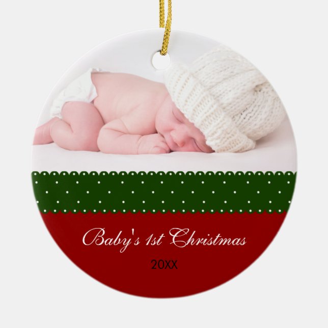 Adorno De Cerámica El 1r navidad del bebé - cinta (roja) (Frente)