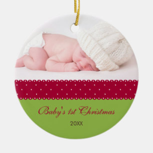 Adorno De Cerámica El 1r navidad del bebé - cinta (verde)