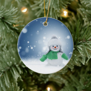 Adorno De Cerámica El adorable personaje de muñeco de nieve de Navida