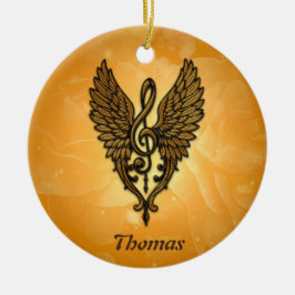 Adorno De Cerámica El alma de la melodía, un armazón dorado con alas.