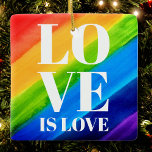 Adorno De Cerámica El amor es amor, orgullo gay arcoiris<br><div class="desc">El amor es el amor. Celebrar el amor, la igualdad y el mes del Orgullo de Junio. Este Ornamento Orgullo Orgullo está decorado con rayas de arcoiris y una tipografía blanca de diseño sobre un fondo de arcoiris color agua rojo, naranja, amarillo, verde, azul y violeta. Acuarela original © Michele...</div>