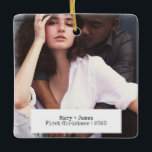 Adorno De Cerámica El amor Minimalista moderno Boda involucrado foto<br><div class="desc">Merry Minimalista moderno y Boda simple de fotografía casada o adorno cerámico de compromiso. Crea tus propios Navidades ornamentos personalizados vacaciones añadiendo tus fotos bodas delante y atrás, haz tu propio monograma con iniciales, escribe fecha, año y cualquier mensaje de amor. Una plantilla de diseño con audaces tipografías en blanco...</div>