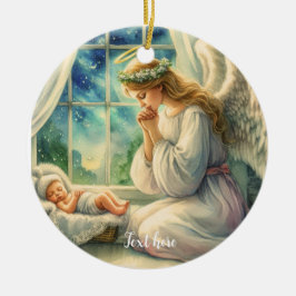 Adorno De Cerámica el ángel de la guarda reza junto a la cuna del beb